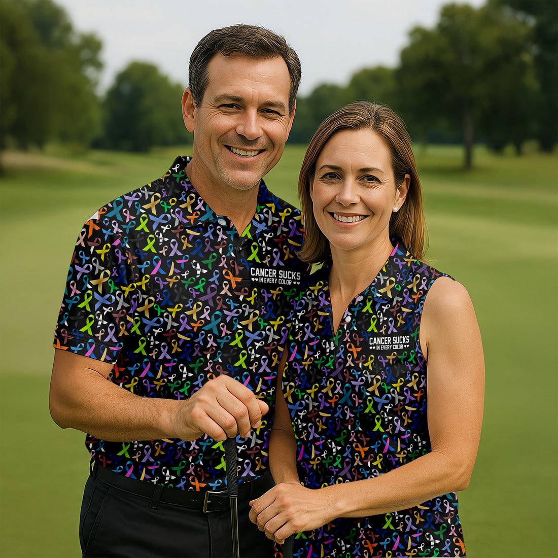 Cancer Sucks In Every Color Golf Shirt, Cancer Awareness Shirt, Couple Golf Shirt, Matching Golf Shirt