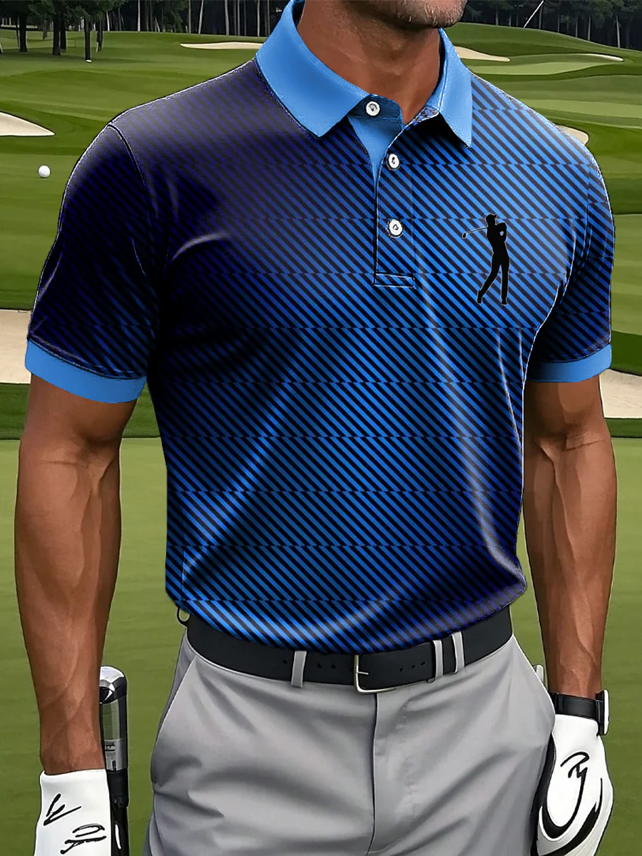 Retro Abstract Gradient Stripe Golf Tops For Men, Polo Shirts For Men, Golf Gift For Men