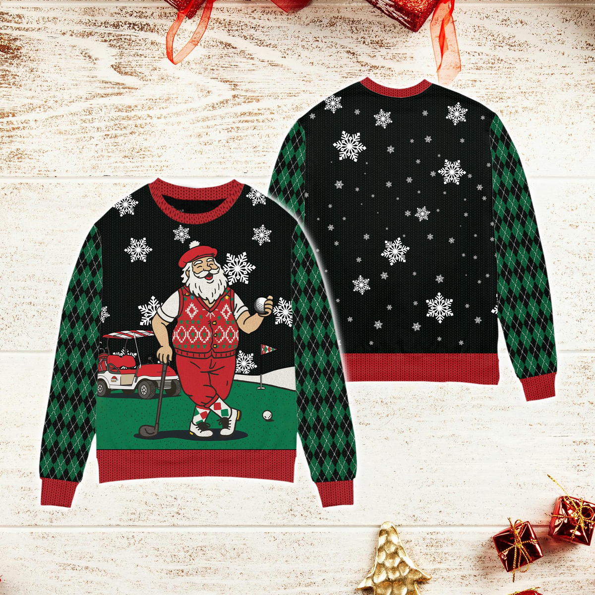 Golfing Santa Christmas Sweater, Golf Ugly Sweater, Christmas Golf Shirt, Golfer Pullover Golf Sweater