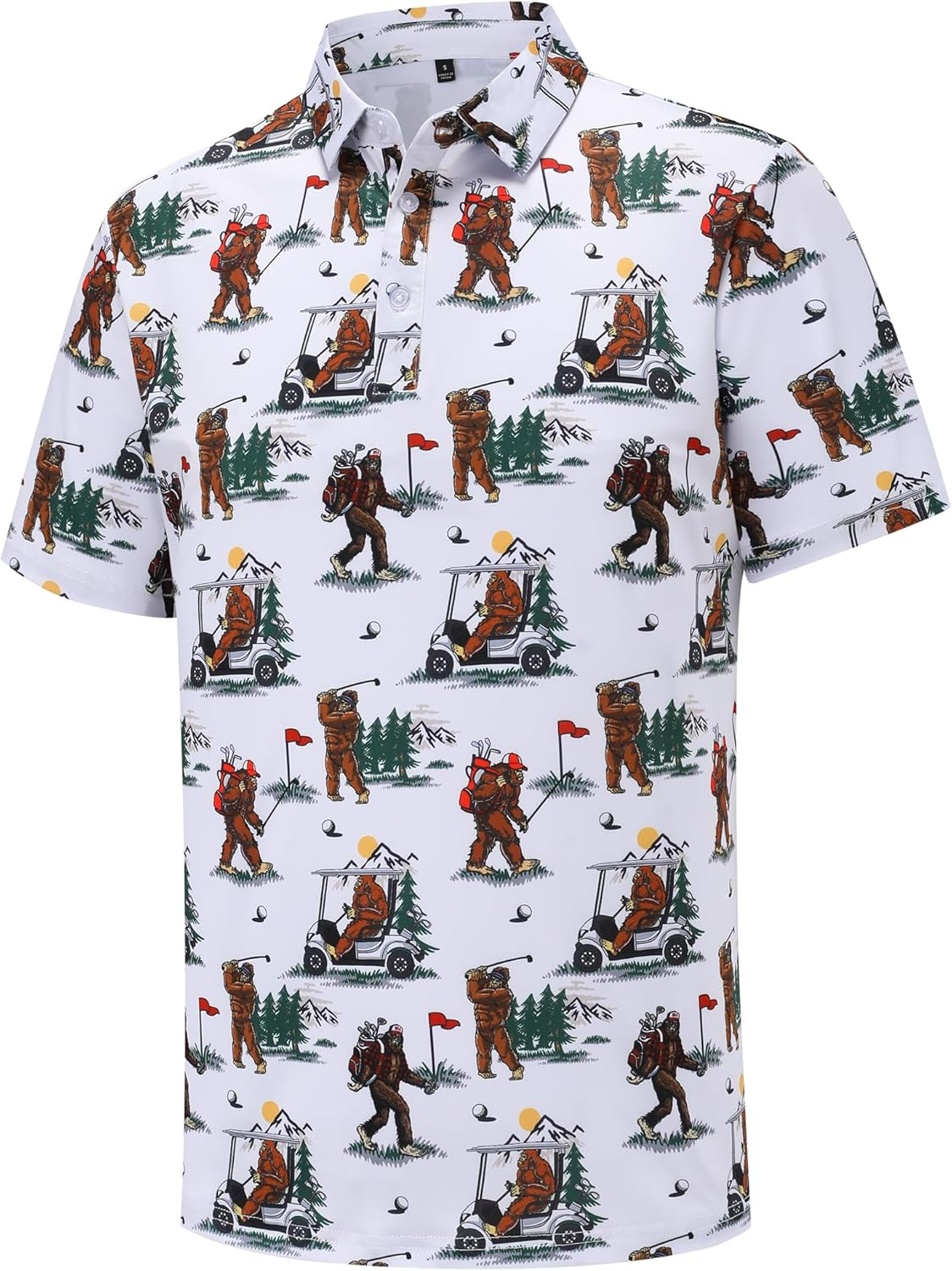 Bigfoot Sasquatch Playing Golf Funny Golf Polo Shirts, Golf Gift For Men, Golf Shirts For Men