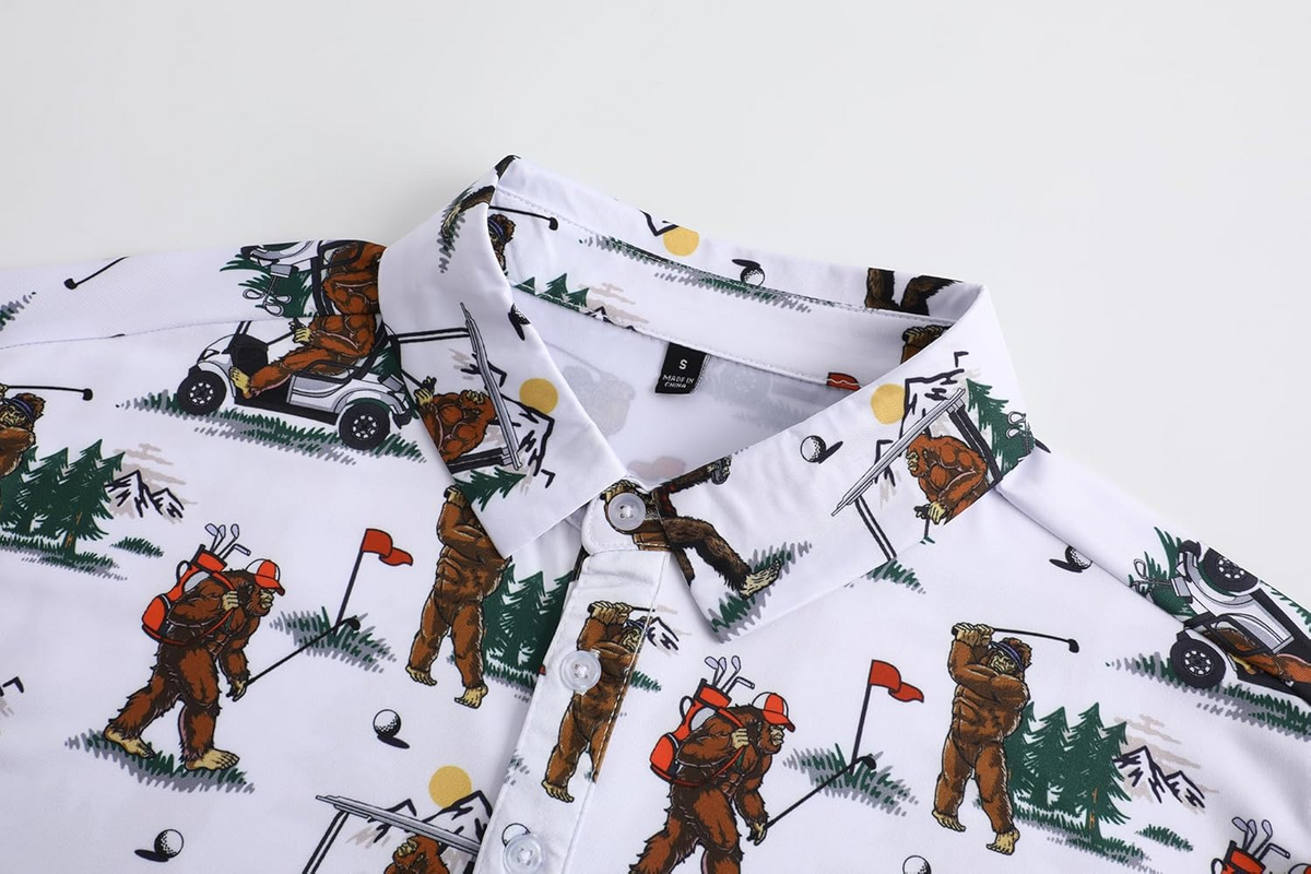 Bigfoot Sasquatch Playing Golf Funny Golf Polo Shirts, Golf Gift For Men, Golf Shirts For Men