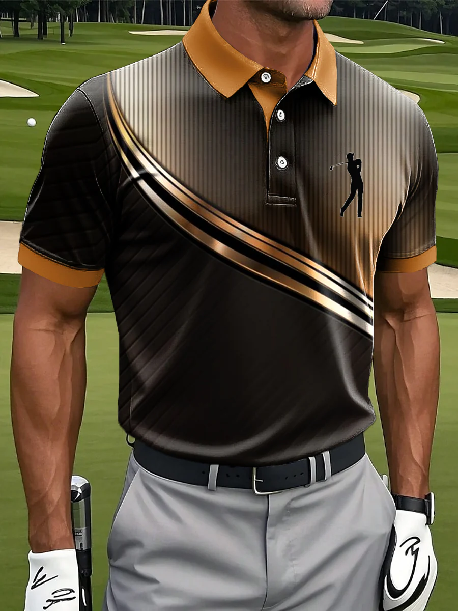 Abstract Line Wave Texture Art Print Casual Business Polo Shirt, Polo Shirts For Men, Golf Gift For Men