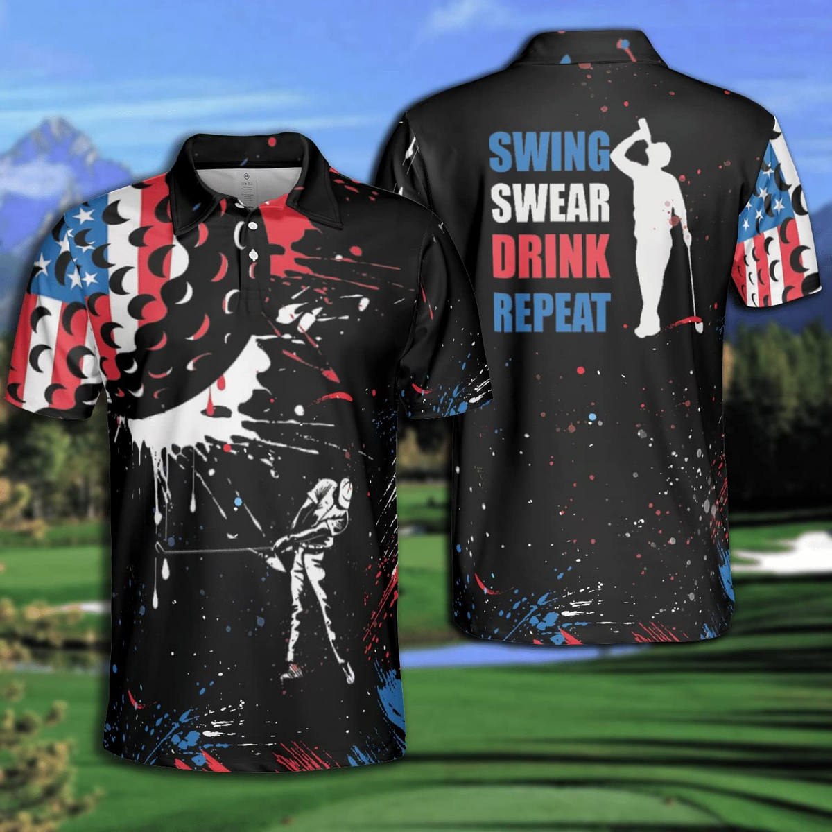 Golf Man Swing Swear Drink Repeat Golf Polo Shirts, Golf Gift For Men, Golf Shirts For Men