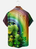 Rainbow St. Patrick's Day Fantasy Lucky Four-Leaf Clover Hawaiian Golf Shirt, Tropical Vibe Men's Golf Shirt