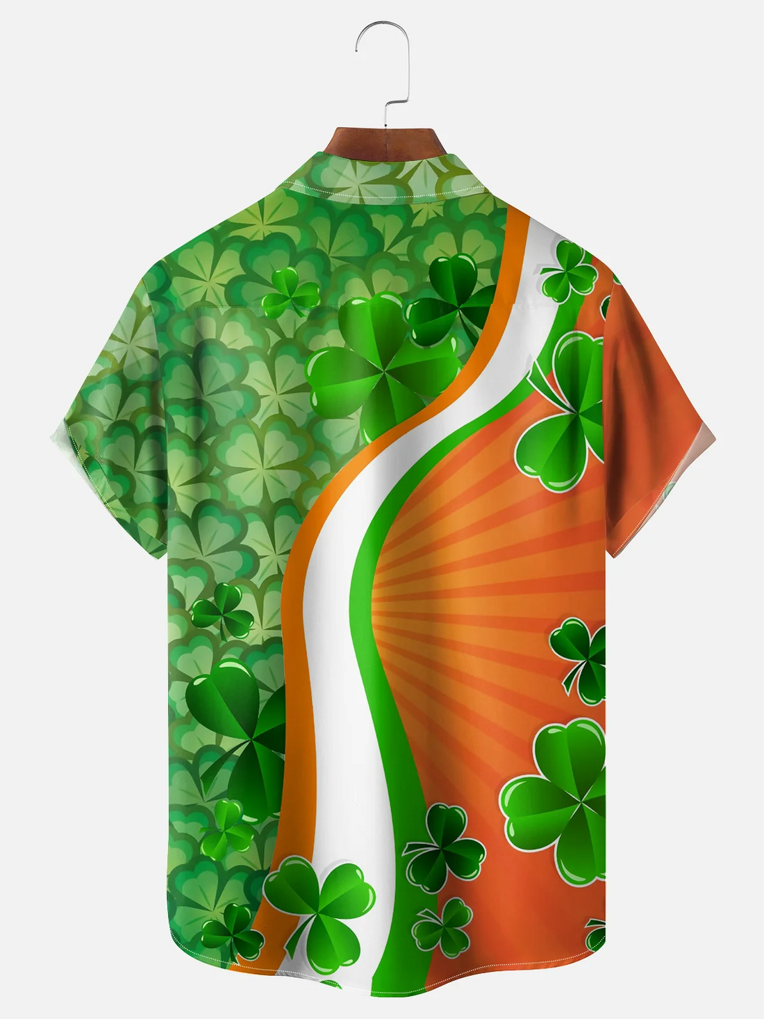 St. Patrick's Day Lucky Four Leaf Clover Orange And Green Hawaiian Golf Shirt, Tropical Vibe Men's Golf Shirt