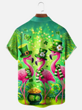 St. Patrick's Day Four Leaf Clover Flamingo Hawaiian Golf Shirt, Funny Flamingo Men's Golf Shirt