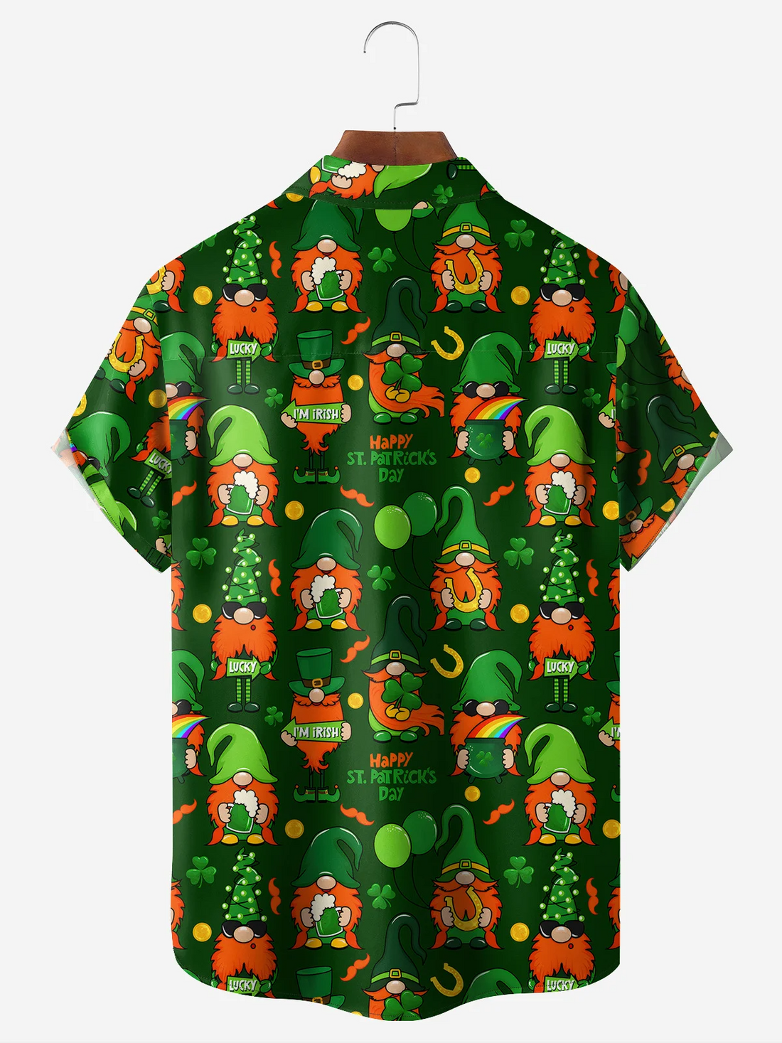 Green Irish St. Patrick's Day Lucky Clover Gold Coins Hawaiian Golf Shirt, Tropical Vibe Men's Golf Shirt