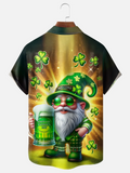 St. Patrick's Day Shamrock Gnome Beer Hawaiian Golf Shirt, Shamrock Golf Shirts, Men's Golf Shirt
