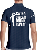 White Blue Swing Swear Drink Repeat Golf Polo Shirts, Golf Gift For Men, Golf Shirts For Men