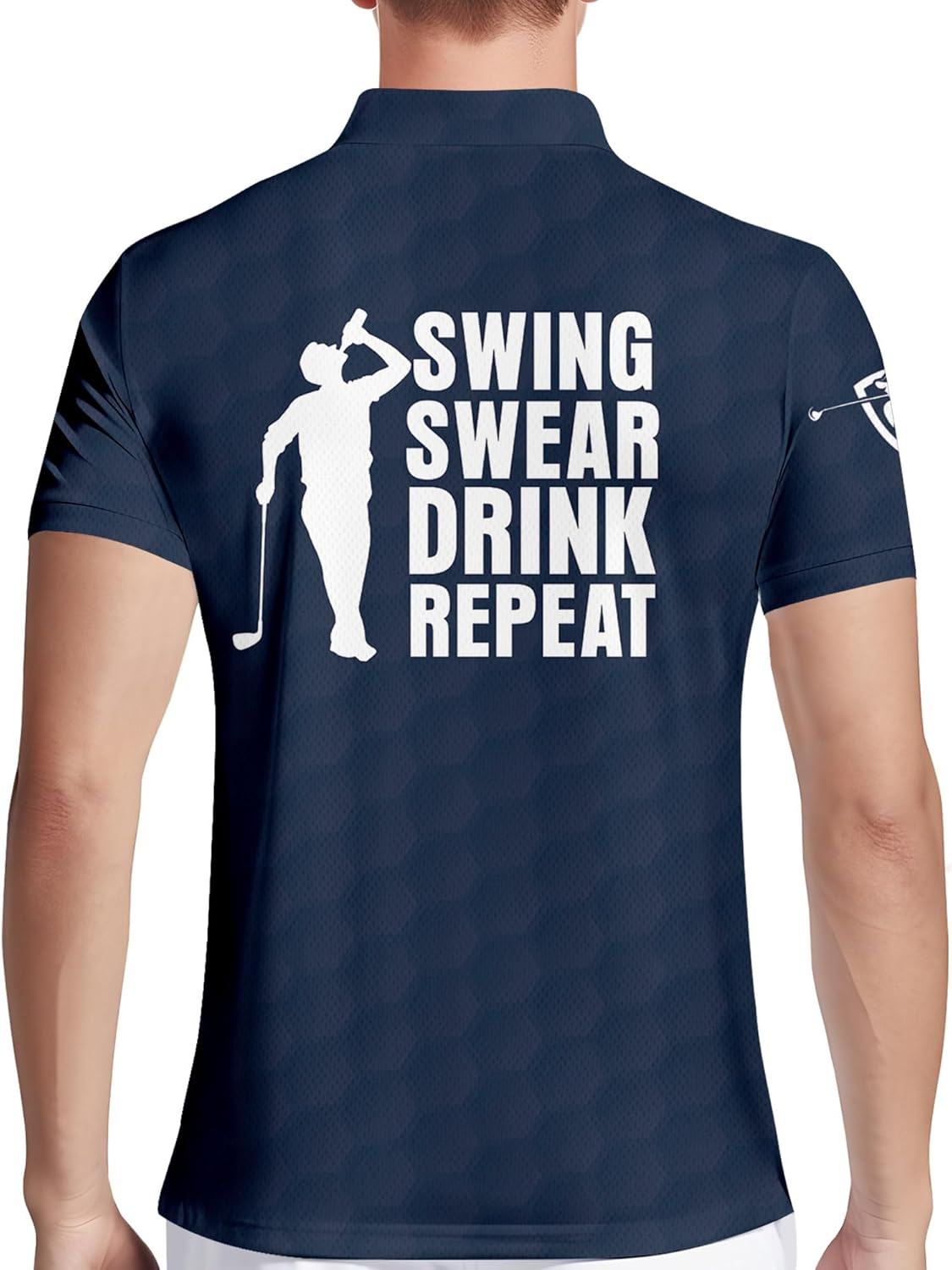 White Blue Swing Swear Drink Repeat Golf Polo Shirts, Golf Gift For Men, Golf Shirts For Men