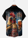 Rooster Beer USA Patriotic Hawaiian Golf Shirt, 250th Anniversary Tropical Vibe Men's Golf Shirt