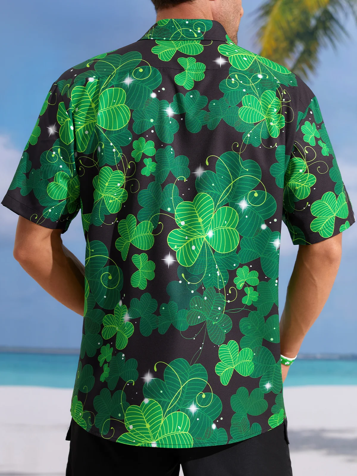 Green St. Patrick's Day Lucky Clover Gold Coins Beauty Hawaiian Golf Shirt, Tropical Vibe Men's Golf Shirt
