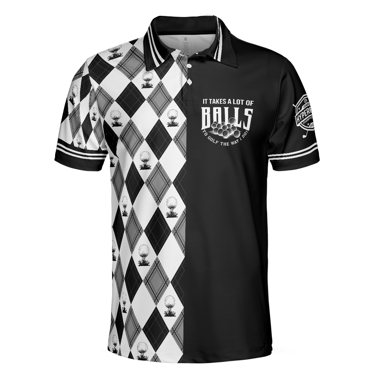 Black And White Argyle Men's Golf Polo Shirt, Golfing Apparel, Mens Golf Gift