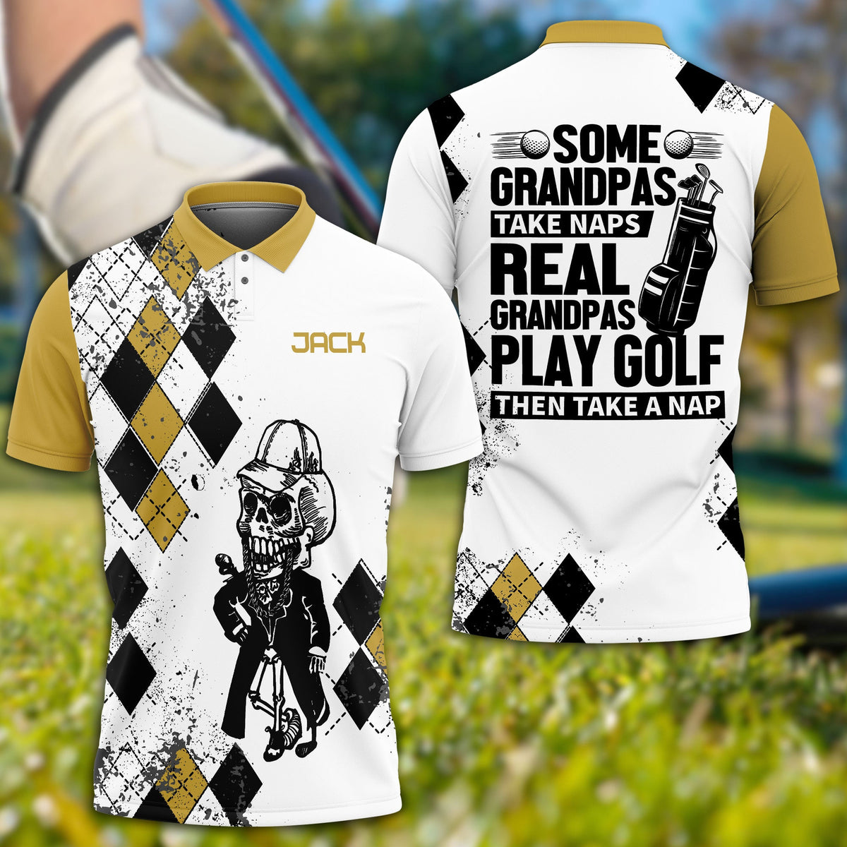 Some Grandpas Take Naps Skeleton Personalized 3D Golf Polo Shirt, Golf Shirt, Gift For Golfers