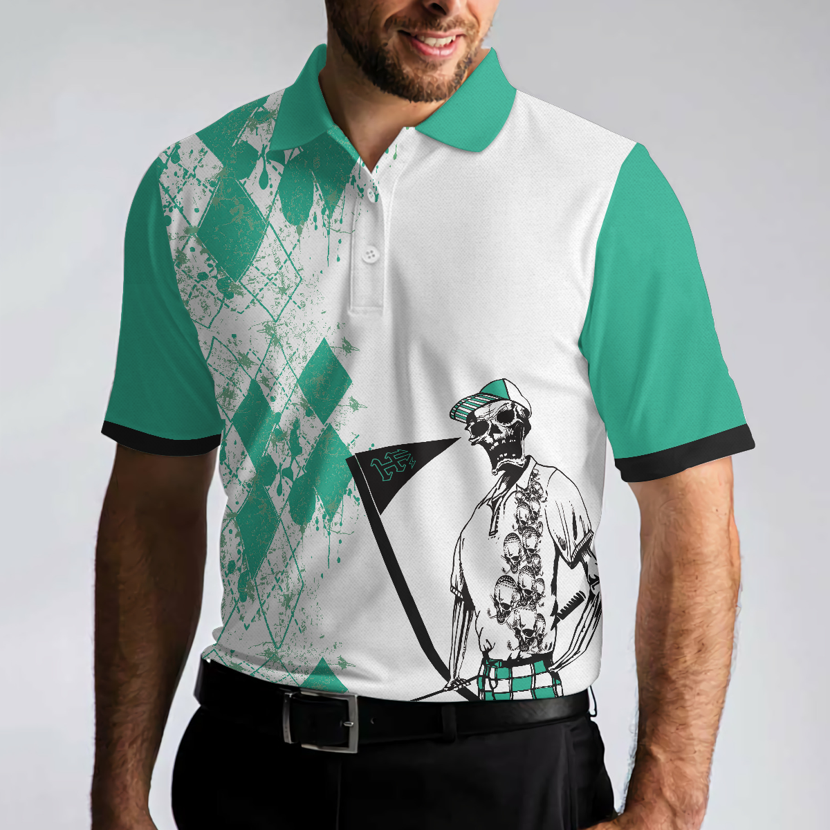 Skeleton Golfer Golf Polo Shirt, Golfing Apparel, Golf Clothing, Mens Golf Gift