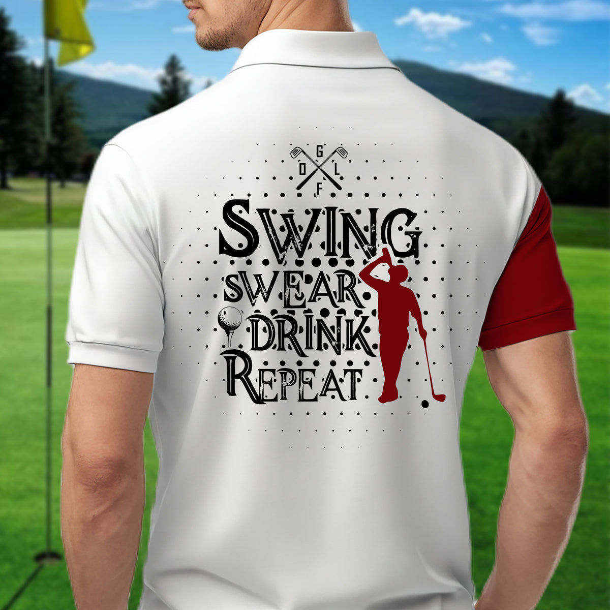 Swing Swear Drink Repeat Personalized Name 3D Golf Polo Shirt, Golf Shirt, Gift For Golfers