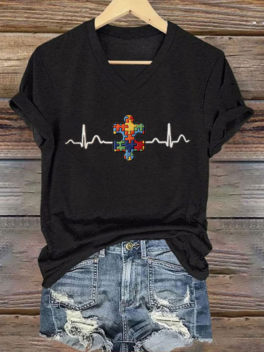 Women's Autism Awareness Print Iron On Short Sleeve t-shirt, Autism Awareness Shirt, Autistic Gifts For Adults