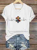 Women's Autism Awareness Print Iron On Short Sleeve t-shirt, Autism Awareness Shirt, Autistic Gifts For Adults
